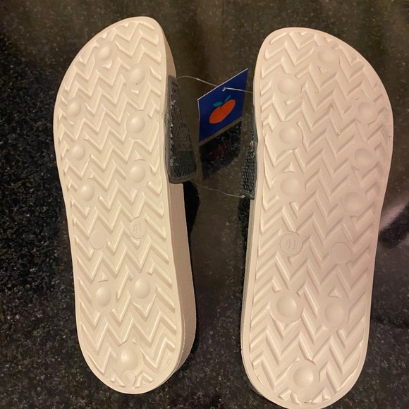 White and Charcoal Grey Sequinned Slides - Picture 3 of 4